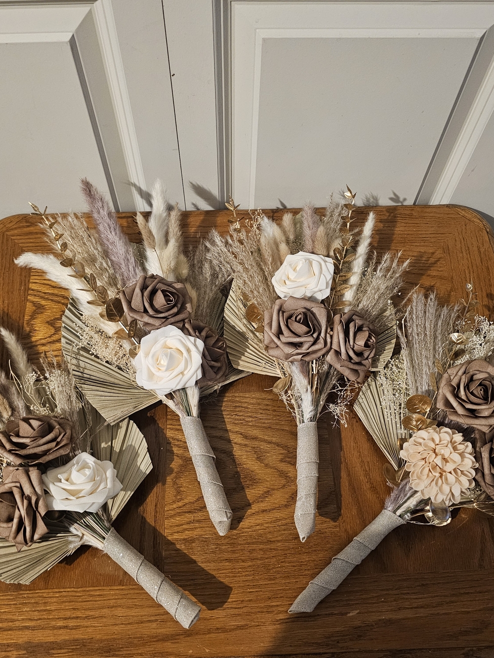 Neutral Boho Dried Bouquet With Sola Wood Flowers, Bamboo Leaf